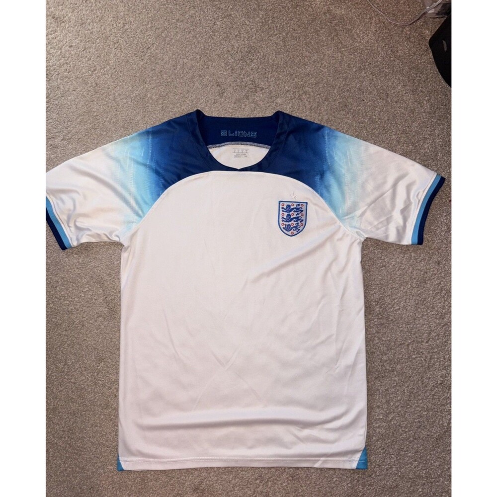 England Three Lions Soccer Jersey White Blue Men's Medium Performance Football